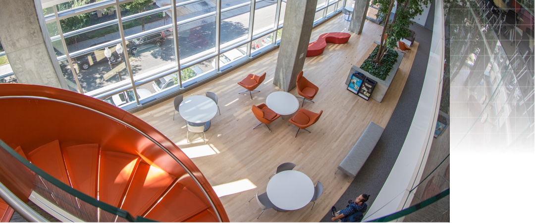 view from the top of the stairs in the science and engineering hall