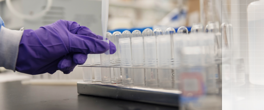 gloved hand grabbing a test tube