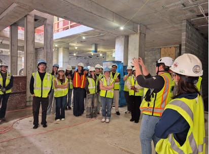 Students inside the construction site