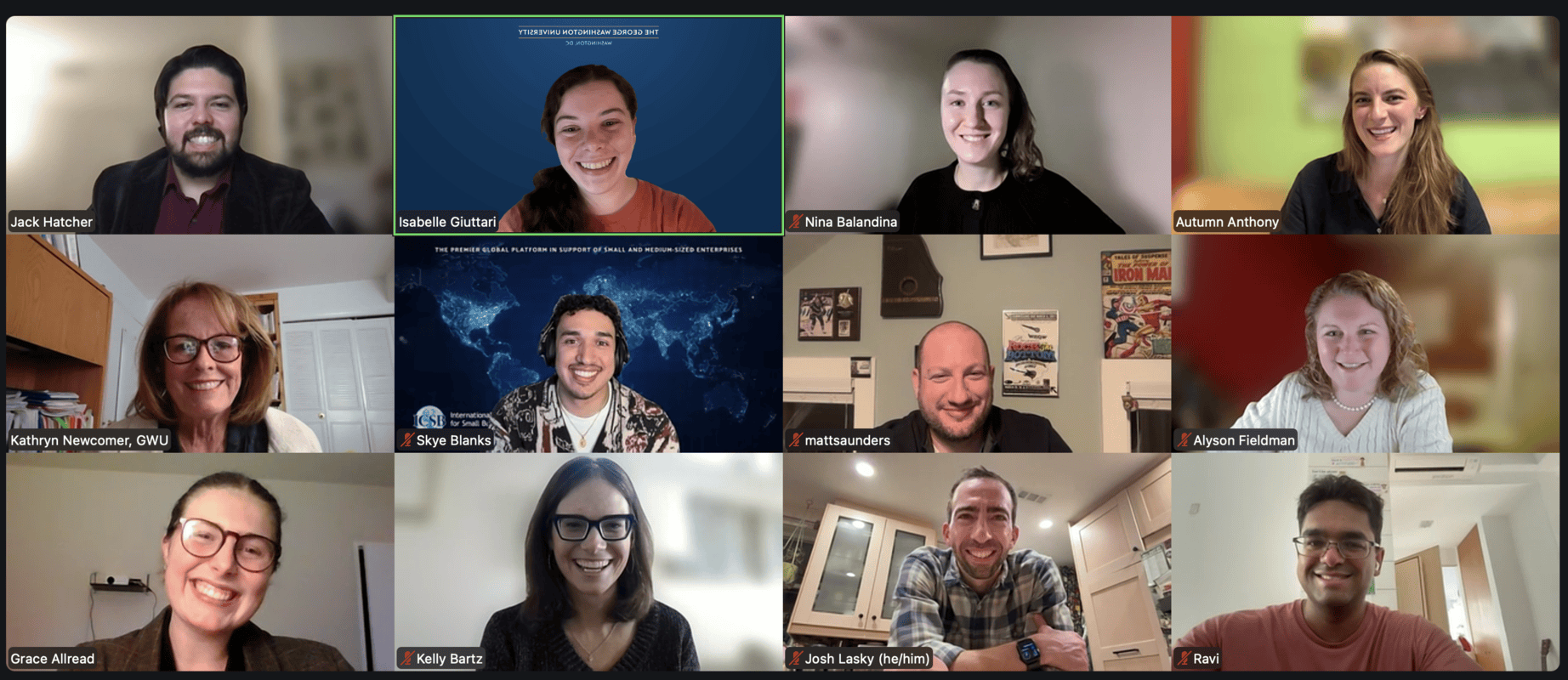 A virtual gathering this semester produced many smiles. Below, grad students enjoyed a "Spooky Monument Walk."