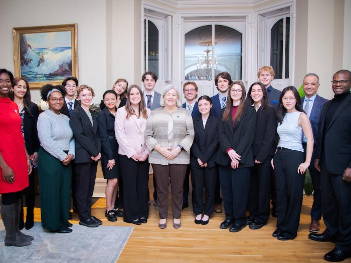 President Granberg poses with Clark Scholars, GW faculty and representatives from the Clark Foundation.