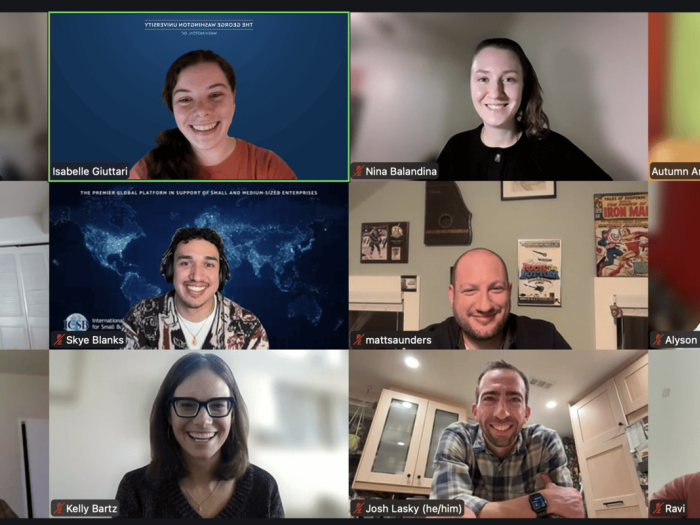 A virtual gathering this semester produced many smiles. Below, grad students enjoyed a "Spooky Monument Walk."